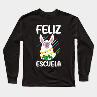 Llama Feliz 100 dias de escuela - 100 days of school Spanish Long Sleeve T-Shirt